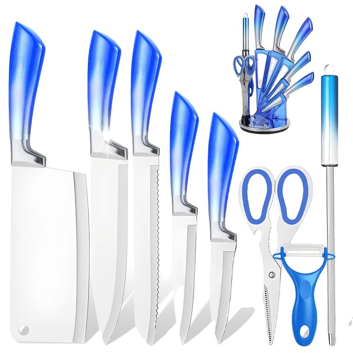 Cutit de bucatarie, lama din otel inoxidabil, maner ergonomic, albastru, 18x13.5cm