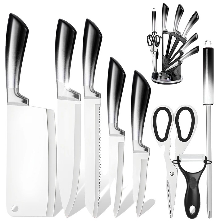 Cutit de bucatarie, lama din otel inoxidabil, maner ergonomic, negru, 18x13.5cm