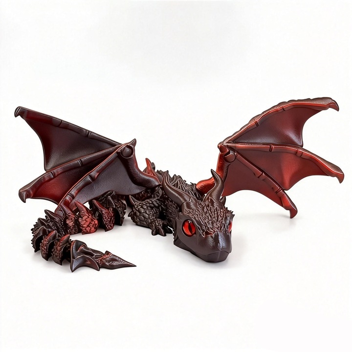 Figurina dragon 3D, 40x22cm, negru rosu bordo, decor birou