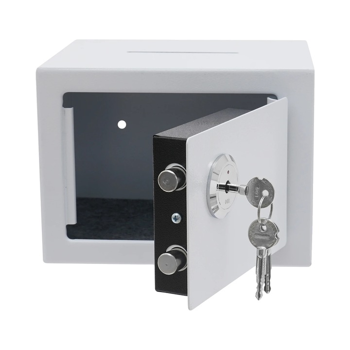 Seif, design montat pe perete, inchidere cu cheie, alb, capacitate 4.6L
