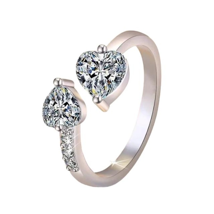 Inel din argint S925 cu moissanite, CK, design elegant, reglabil 12-18, argintiu
