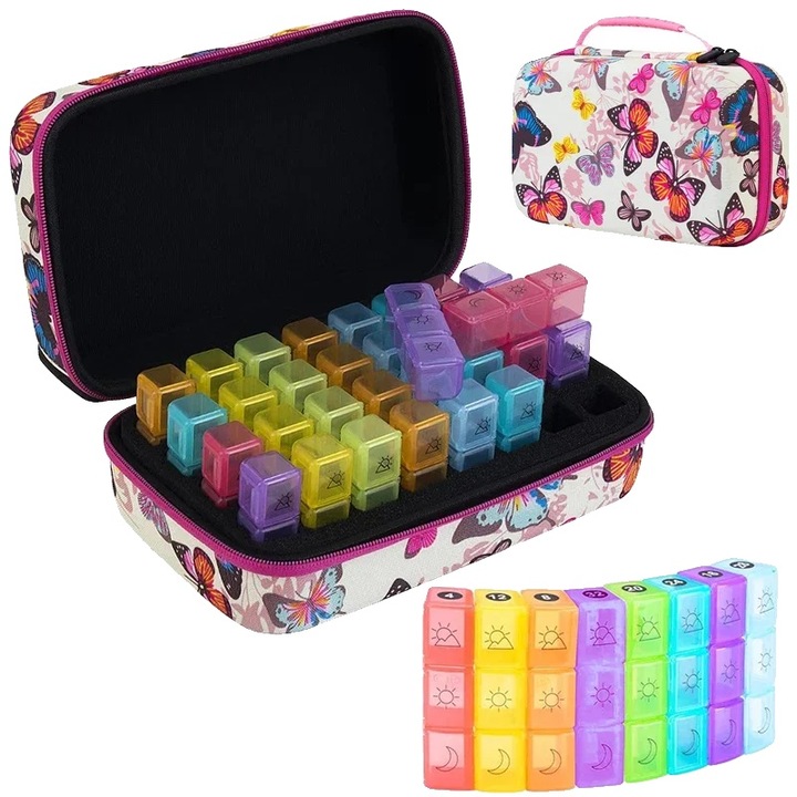 Organizator pastile, 32 compartimente, design compact, fluture