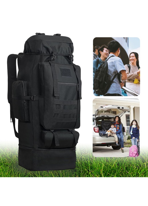Rucsac Tactic Militar Bedee, 100L, Impermeabil, Spatios, Impermeabil, pentru Drumetii pe Munte, Rucsac drumetie, Rucsac munte, Rucsac tactic, Ghiozdan militar, Uz Zilnic, Negru