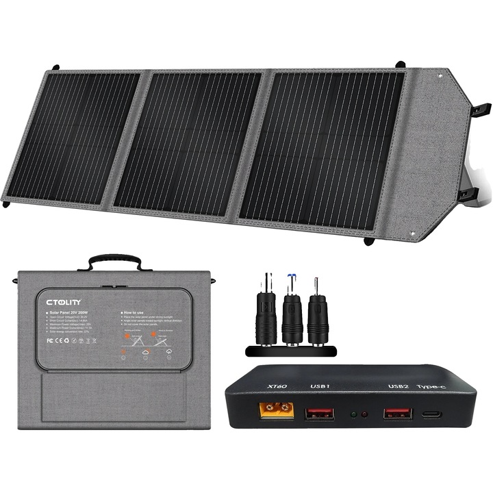 Panou solar portabil, design pliabil, 20.8V, 100W, pentru camping