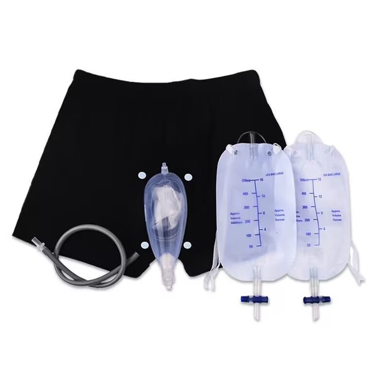 Inkontinencia szett atrófiás, Omelivon, rugalmas öv, újrafelhasználható, hordozható és szétszedhető, 2 db 500 ml-es vizeletgyűjtő zsák, univerzális rögzítés, férfi, hatékony inkontinencia megoldás, állítható méret 84-102 cm