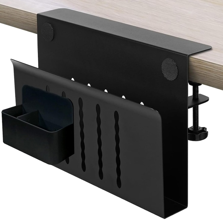 Suport Laptop, Omelivon, Capacitate 10 kg, cu Suport Pentru Pixuri, Design Fara Gaurire, Negru, 28x18cm