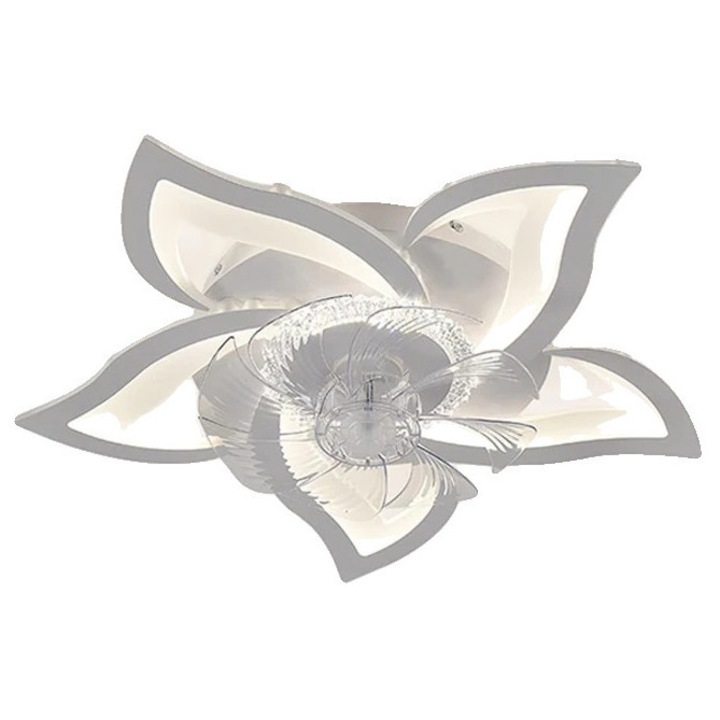 Ventilator de tavan, design in forma de floare, control prin telecomanda, alb, 69x69x13cm