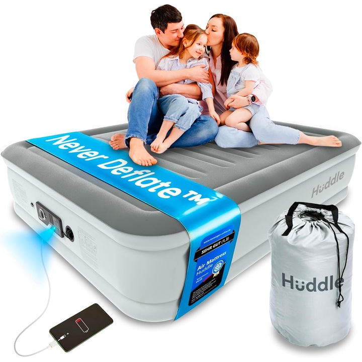 Saltea camping Huddle king size cu pompa incorporata, suport Comfort I Carrier, ajustare fermitate, multicolor