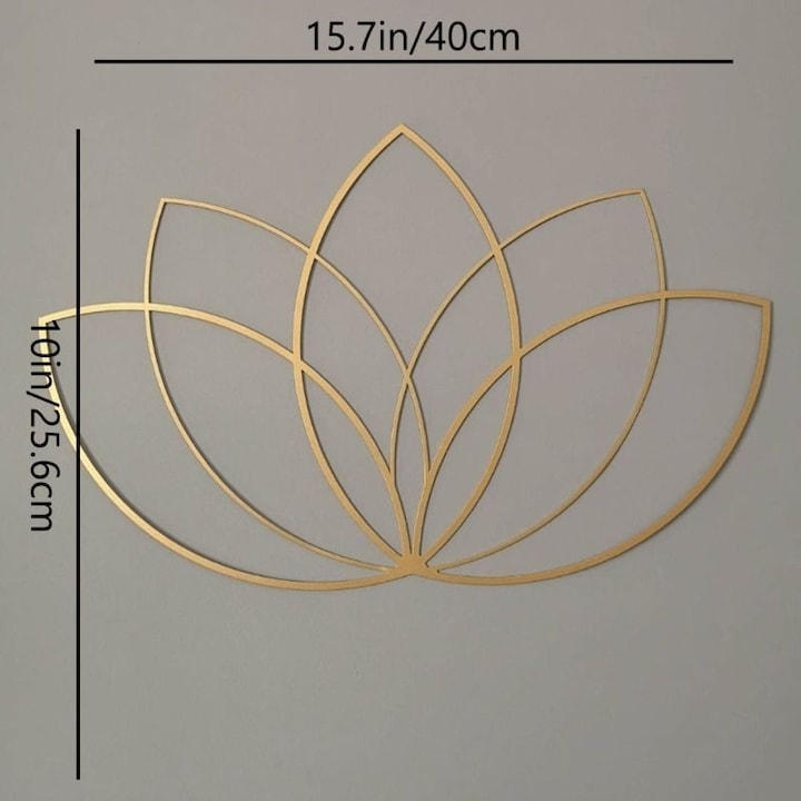 Arta de perete metalica Lotus Aurie, CIFBUY, 40x25.6cm, design taiat cu laser