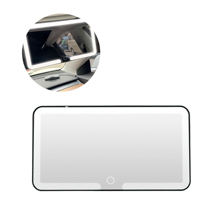 Oglinda Cosmetica, FooFoony, 70 LED-uri, 3 tipuri lumina, intensitate reglabila prin touch, baterie incarcabila 600 mAh, USB-C, pentru Dacia Spring, Skoda Octavia IV, VW Passat B9, utilizare in masina sau la birou, Negru