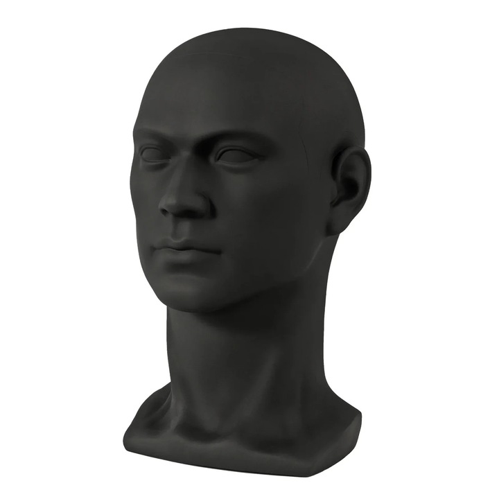 Cap Manechin, Cap Expunere Masculin, 50 cm, PVC, Pentru Palarie Casca Peruca Casti Ochelari de Soare, Negru
