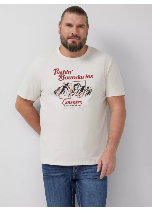 s.Oliver, Tricou regular fit cu imprimeu text, Crem