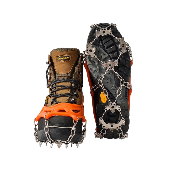 Crampoane antiderapante pentru exterior, design rezistent la uzura, 19 dinti, portocaliu