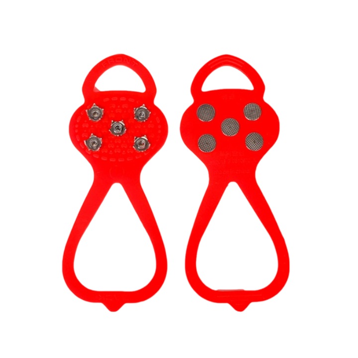 Cramponi anti-derapant pentru incaltaminte, design rezistent, 5 prong, rosu, set pentru sport si activitati in zapada
