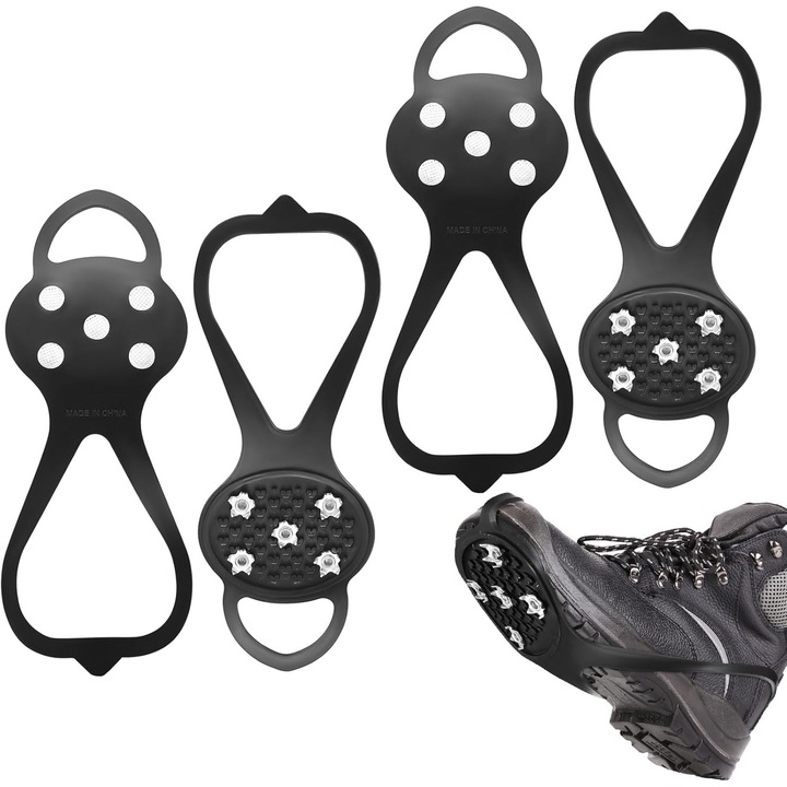 Crampoane anti-derapante pentru incaltaminte, design rezistent la uzura, set 2 bucati, pentru conditii de zapada, drumetii, A2