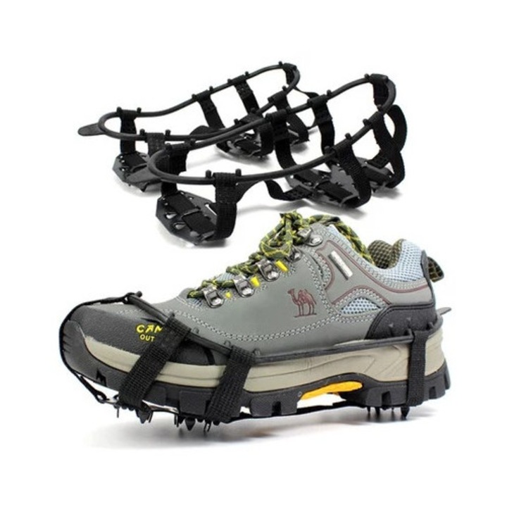 Cramponi anti-derapanti pentru incaltaminte, dimensiune L (41-46), constructie din otel mangan, design usor, rezistenti la apa, pentru conditii de zapada