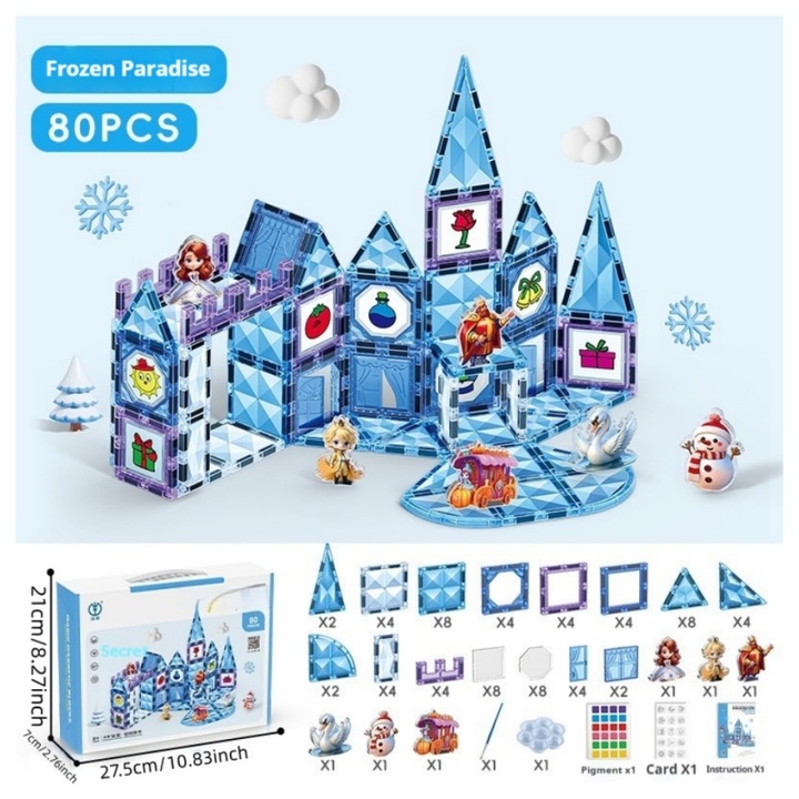 Blocuri de constructie pictate cu tematica Lime Fofen Snow Park, 80 de piese, potrivite pentru baieti si fete cu varste cuprinse intre 3 si 12 ani, un cadou perfect de ziua de nastere