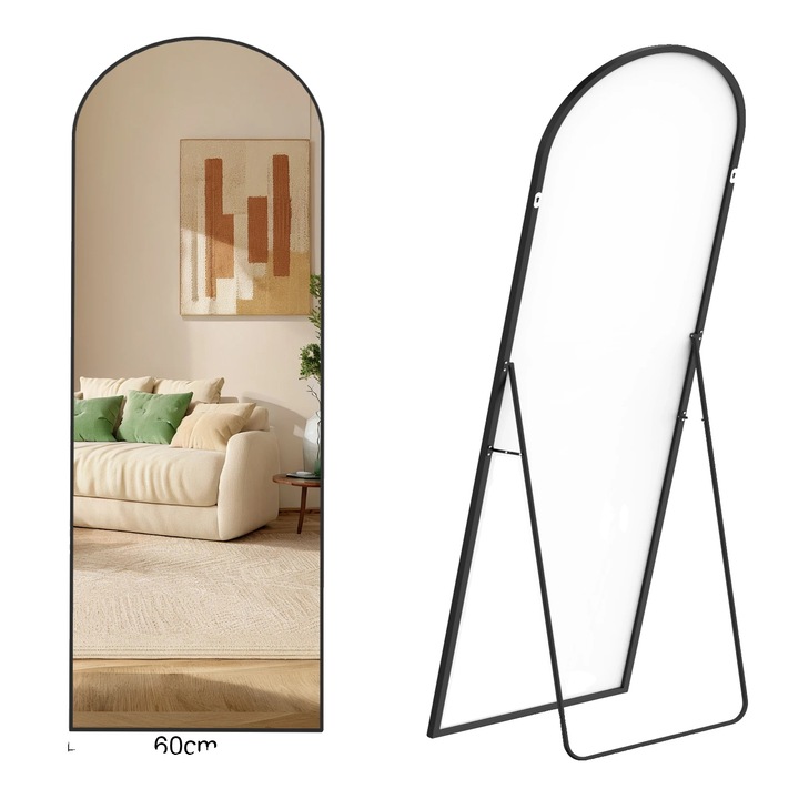 Oglinda cu cadru metalic, forma patrata rotunjita, neagra, 165x60cm