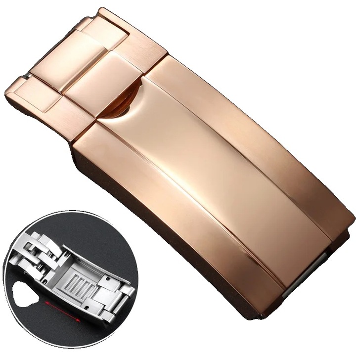 Bucsa ceas, ajustabila, inox, design dublu convex, roz mediu