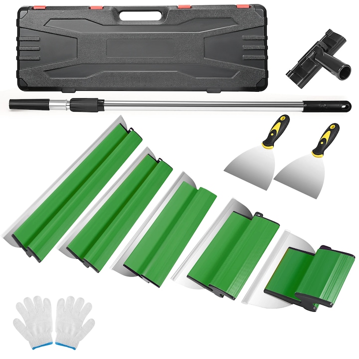 Комплект чистачки за прозорци, различни размери, издръжливи материали, зелен, 15x25x40x60x80cm, регулируема дължина 85x130cm