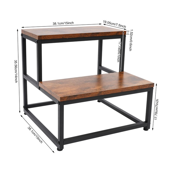 Табуретка, товароносимост 80 кг, компактен дизайн, кафява, размери 18x30 см