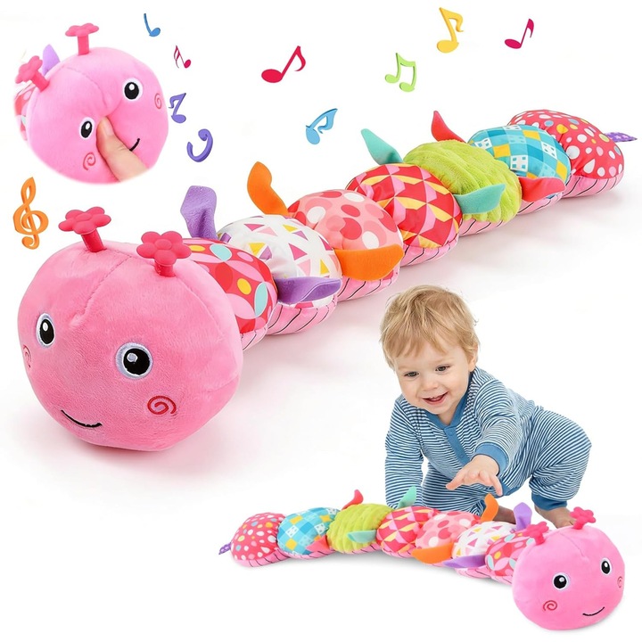 Jucărie Senzorială și Muzicală pentru Bebelusi Micutul Melcul, Pelusa 50cm, Multicolor