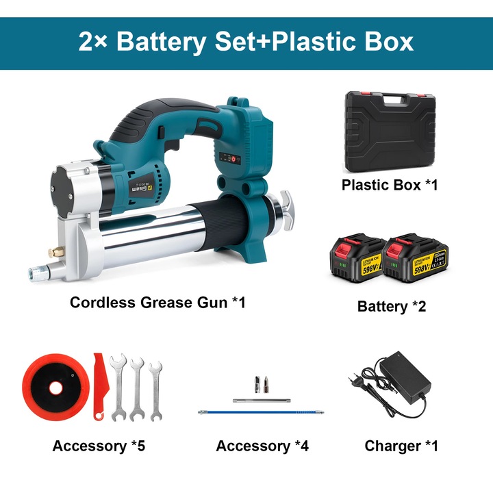 Masina de gresat, 10000PSI, motor fara perii, 2 acumulatori, 50cm