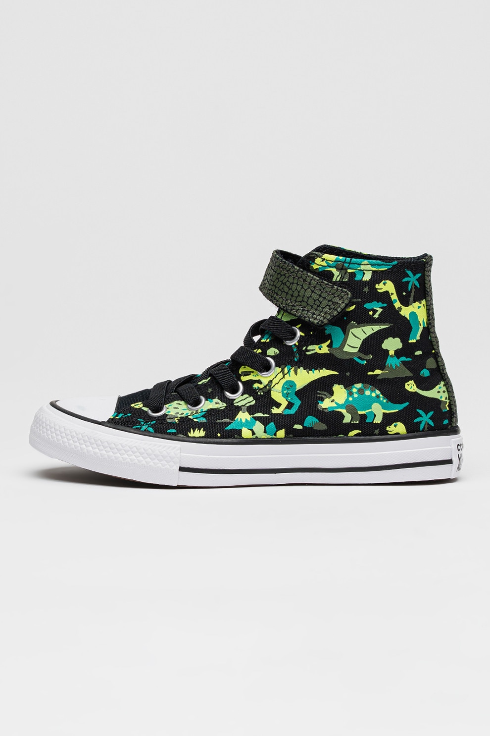 Converse, Tenisi din material textil cu imprimeu grafic, Alb, Negru, Verde neon, 33.5 EU