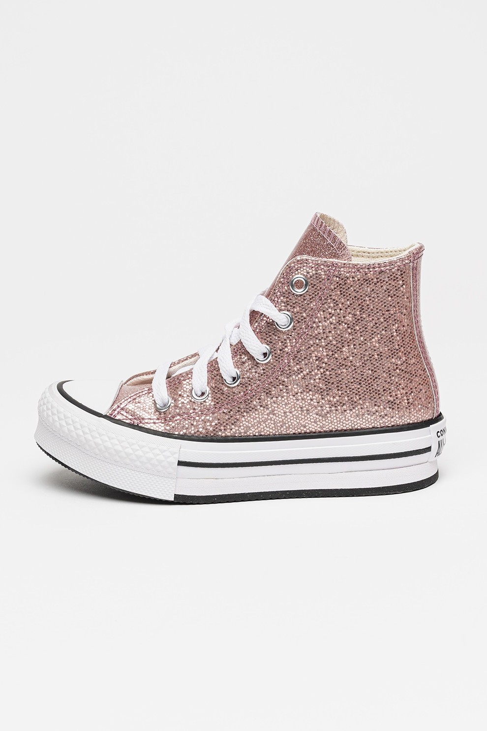 Converse, Tenisi mid-cut cu model stralucitor Chuck Taylor All Star, Roz prafuit, 34 EU
