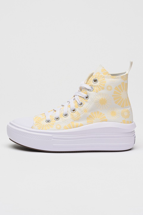 Converse, Tenisi flatfom cu model floral Chuck Taylor All Star Move, Alb/Galben