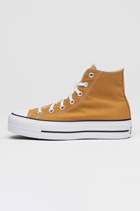 Converse, Tenisi Chuck Taylor All Star cu logo lateral, Alb/Negru/Ocru