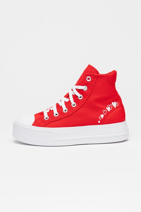 Converse, Tenisi mid-high cu talpa flatform Day One, Rosu/Alb optic