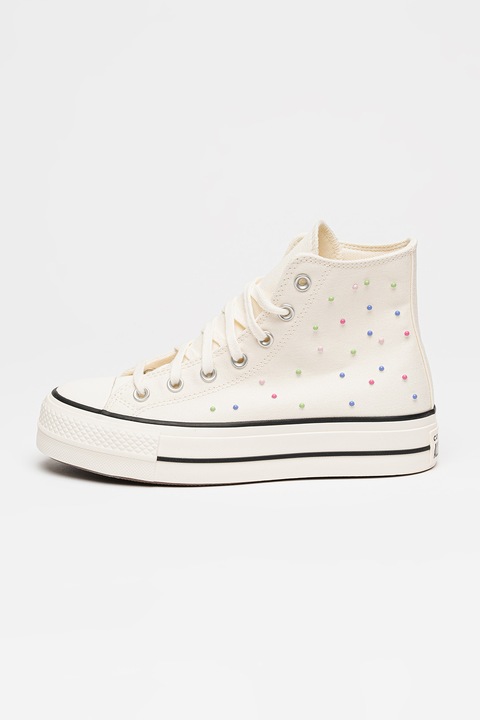 Converse, Tenisi mid-cut cu talpa flatform Chuck Taylor All Star, Alb murdar