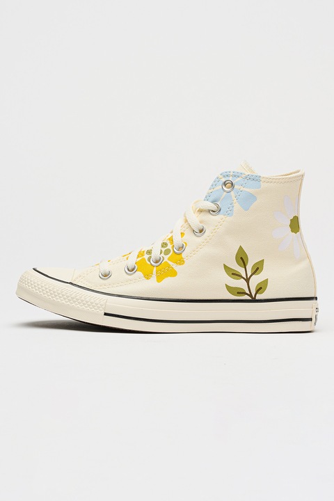 Converse, Pantofi sport high-cut Chuck Taylor All Star cu imprimeu floral, Albastru/Crem