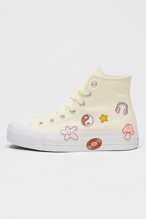 Converse, Tenisi flatform cu aplicatii Chuck Taylor All Star Lift, Crem