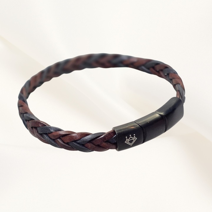 Brățară din piele naturală Joliesse Diamonds, Wine & Navy Signature, ajustabilă, în două nuanțe, cu închidere magnetică