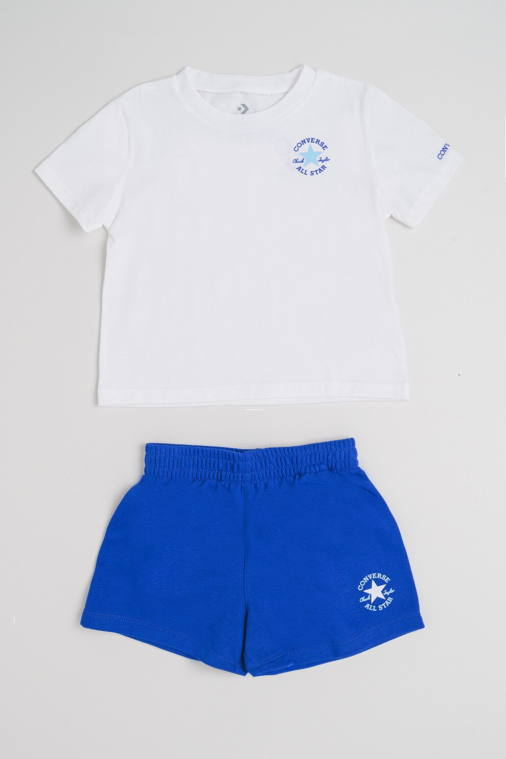 Converse, Set de tricou si pantaloni scurti cu imprimeu logo - 2 piese, Alb, Albastru royal, 86-92 CM