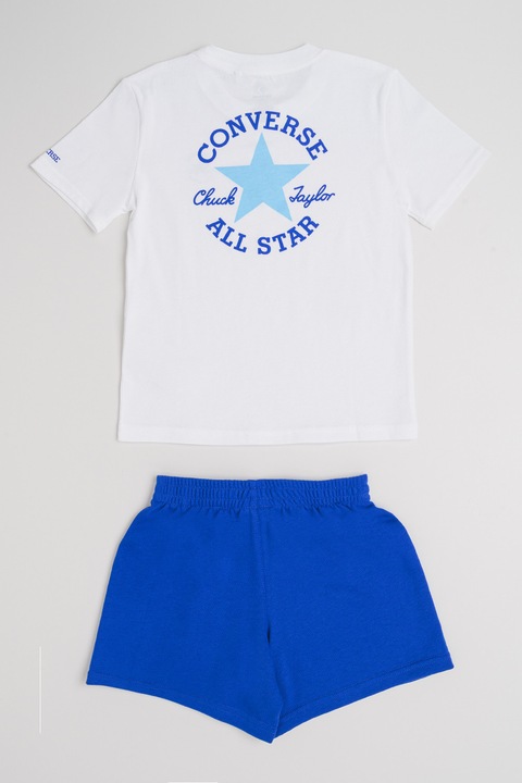Converse, Set de tricou si pantaloni scurti din amestec de bumbac - 2 piese, Alb/Albastru royal