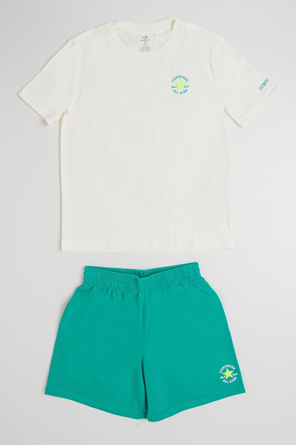 Converse, Set de tricou si pantaloni scurti din amestec de bumbac - 2 piese, Verde, Crem, 162-174 CM
