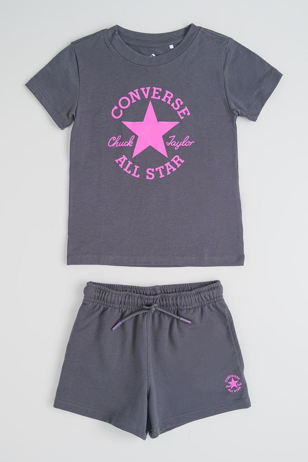 Converse, Set de tricou cu logo si pantaloni scurti - 2 piese, Roz, Gri inchis, 110-116 CM
