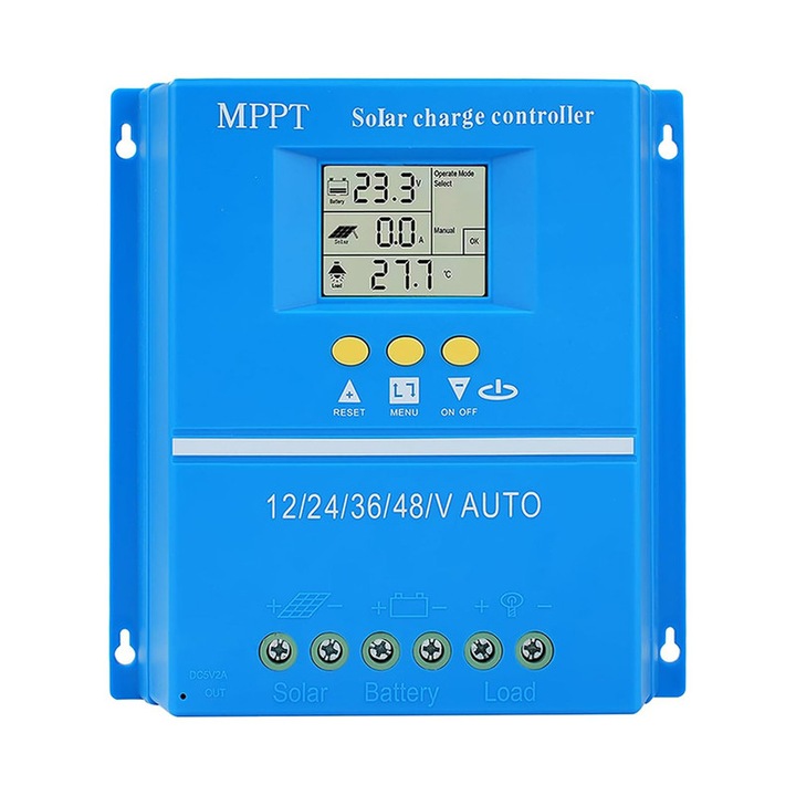Controler Solar cu Afisaj LCD, Duueyct, Functie MPPT, 12V/24V/36V/48V, 100A, 7 Moduri de Functionare, 6 Protectii Functionale, albastru