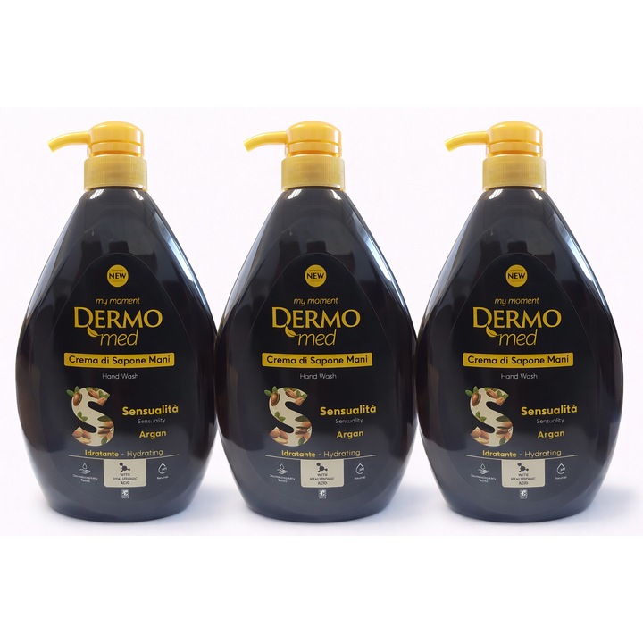 Set Dermomed Crema de Sapun Lichid pentru Maini cu Argan, 3 x 1 L, hidratant, pH neutru