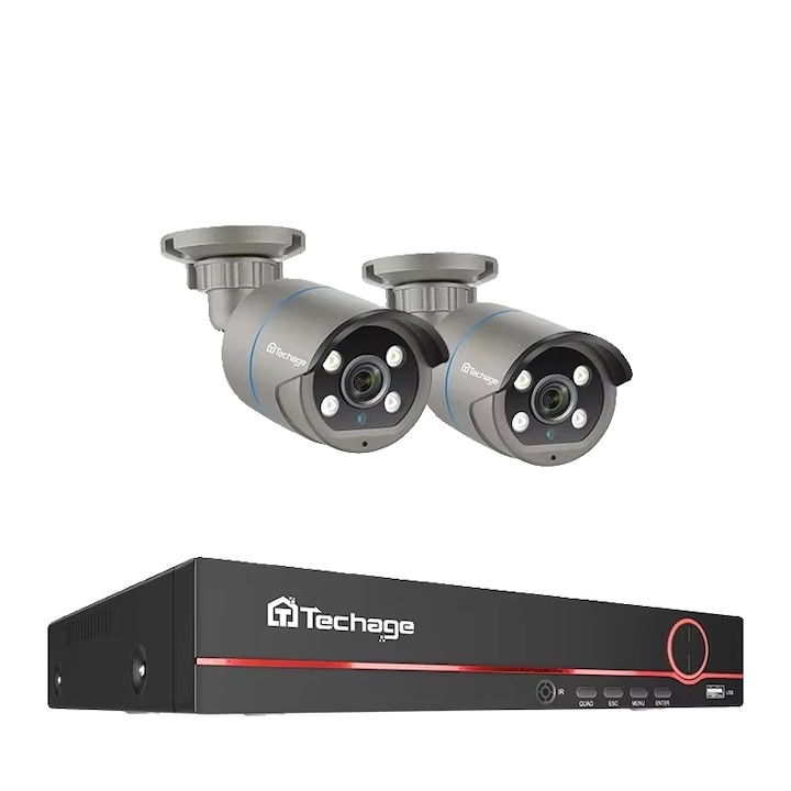 Kit Supraveghere, 1080P, 6 camere, rezistent la intemperii, acces de la distanta