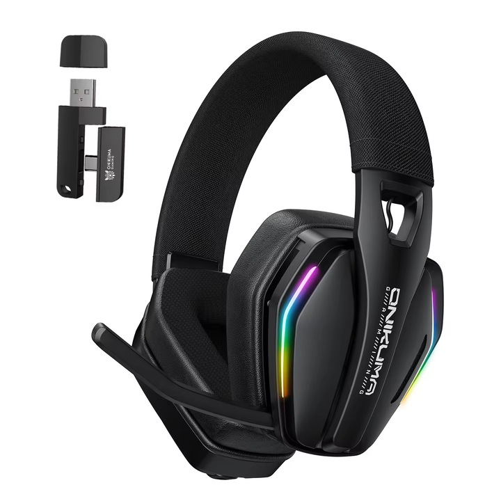 Геймърски слушалки Onikuma GT-826 Over-Ear, безжични Bluetooth 2.4G, RGB светлини, сгъваеми, черни