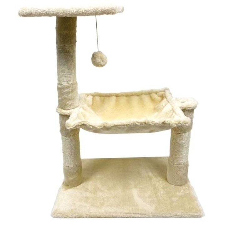 Centru de joaca pentru pisici JMB, 2 niveluri, hamac si jucarie suspendata, bej, 51x35x70cm