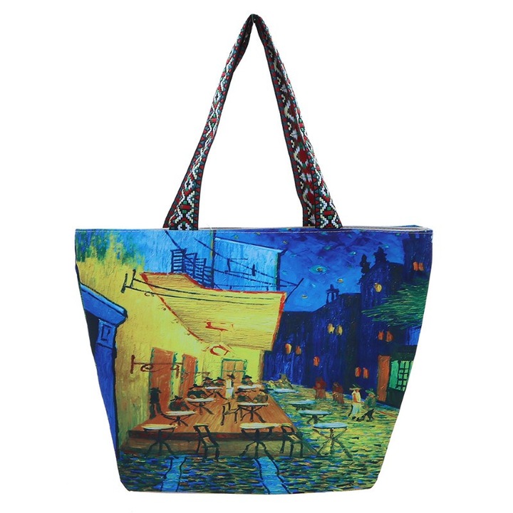 Geantă de plajă, CARMANI, Van Gogh Cafe at night, 54x40x17 cm, multicolor