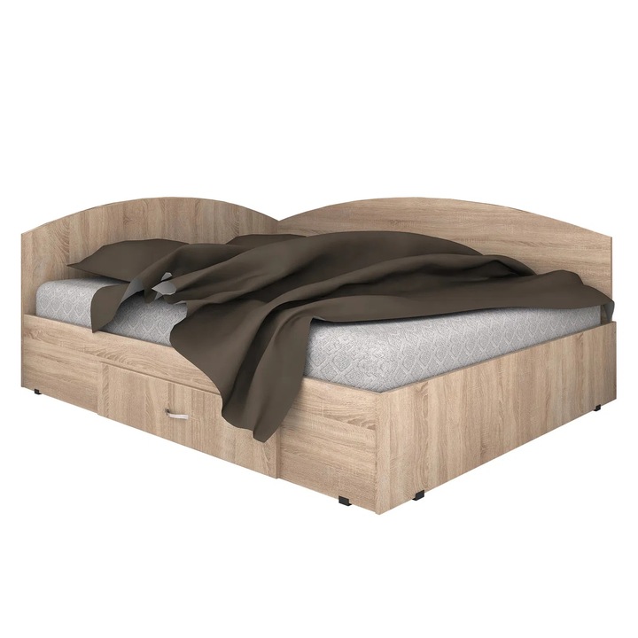 Pat de colt Expomob cu sertar pe role, dimensiune 160x200 cm, culoare sonoma