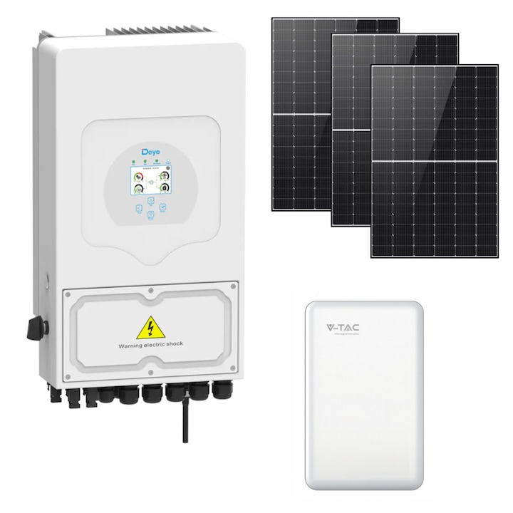 Pachet sistem solar Deye, invertor monofazat 6kW, acumulator LiFePO4 10.24kWh, 14 panouri fotovoltaice, multicolor, 460x265x800mm