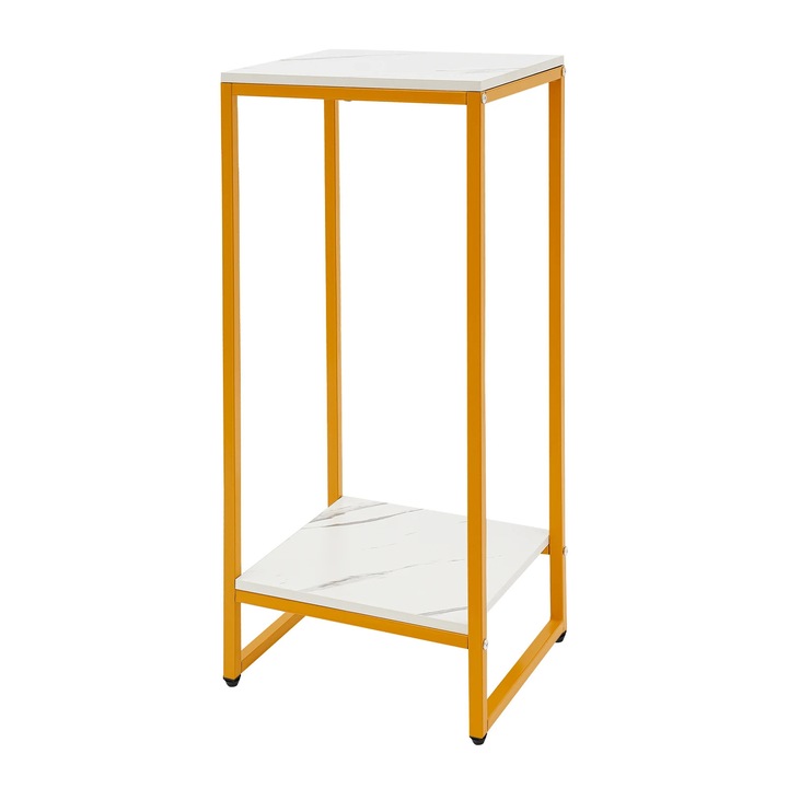 Suport plante, etajera flori, 2 niveluri, dreptunghiular, 30, 2×30, 2×75 cm, pentru living/balcon/birou, auriu