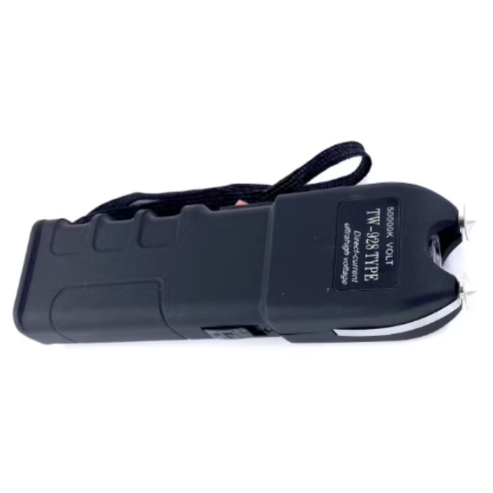 Pachet set: Electrosoc TW-928 cu lanterna, baston telescopic din otel, negru